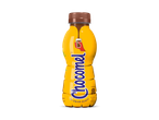 Een flesje Chocomel chocolademelk met de tekst De Enige Echte.