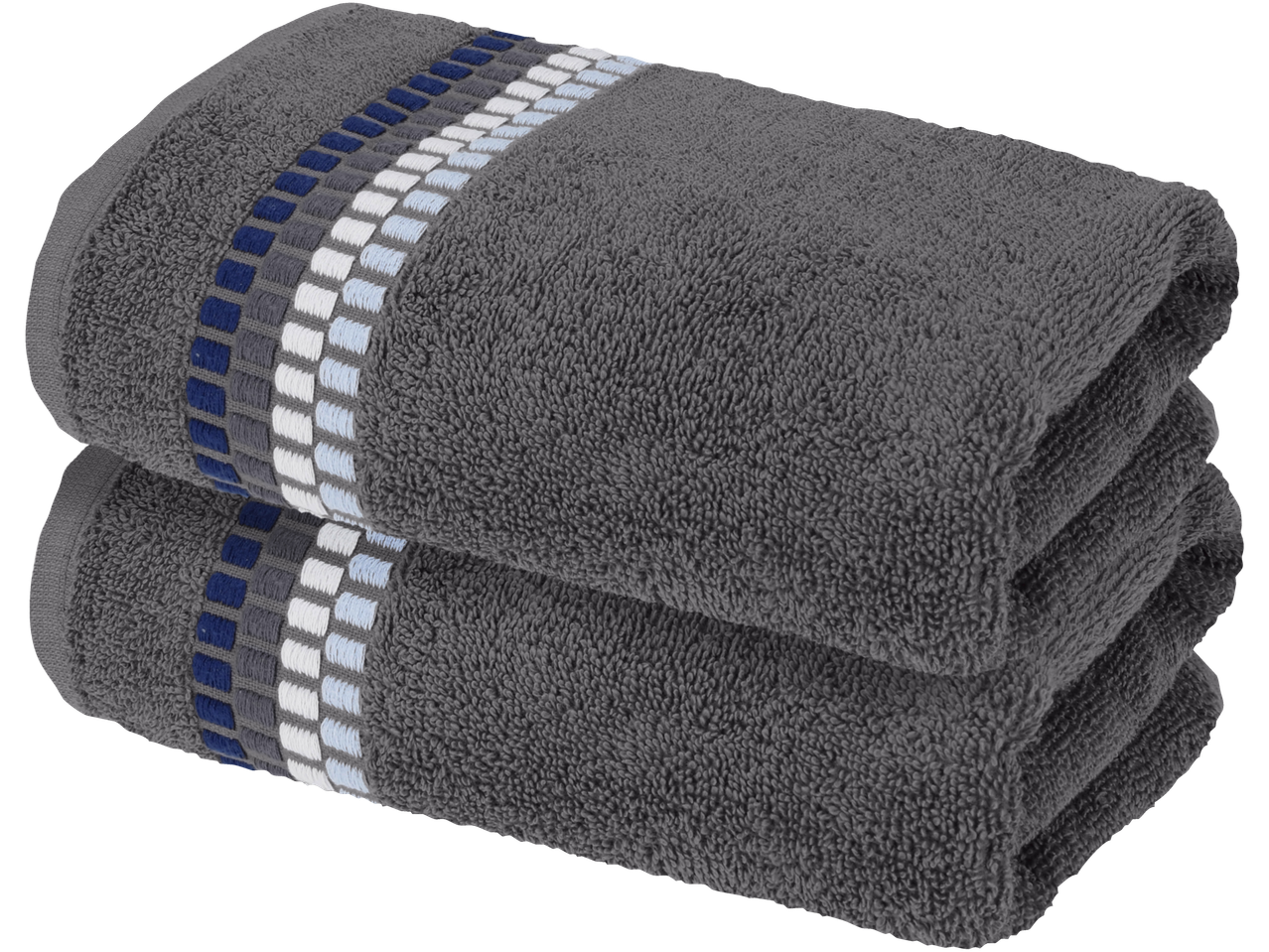 LIVARNO Kilpinis rankšluosčiai (CMIA): Две сиви кърпи със сини, сиви и бели ивици.