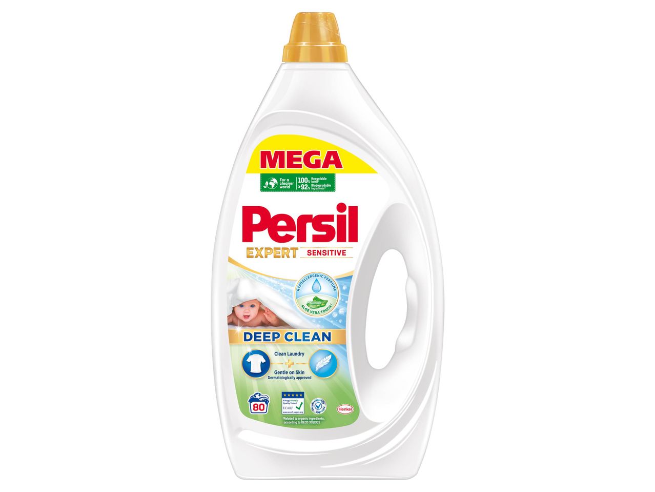 Persil Expert Sensitive Deep Clean folyékony mosószer, 80 mosáshoz, babával és aloe verával.