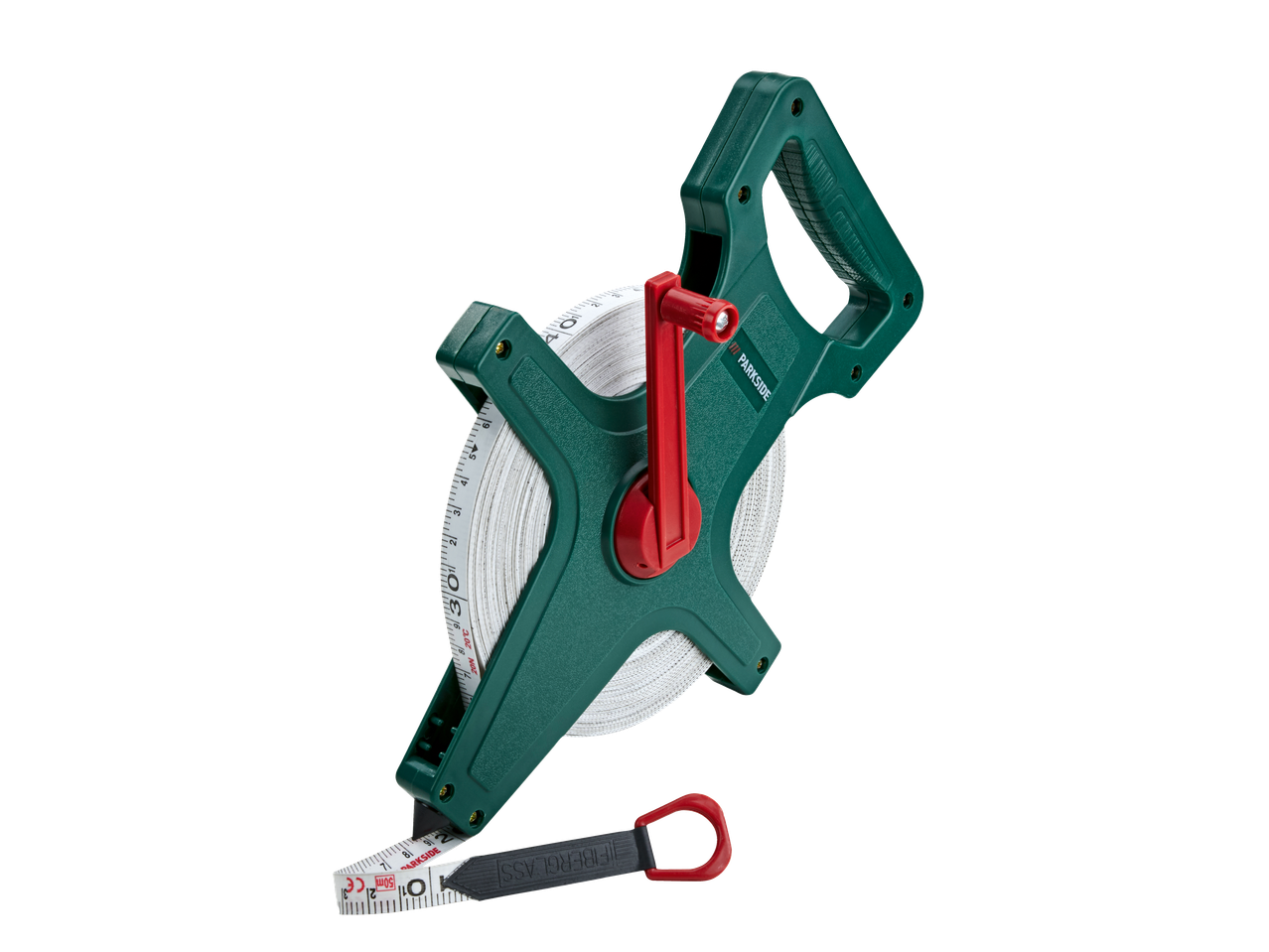 Bandă de măsurat PARKSIDE de 50 m cu bandă din fibră de sticlă și mâner.