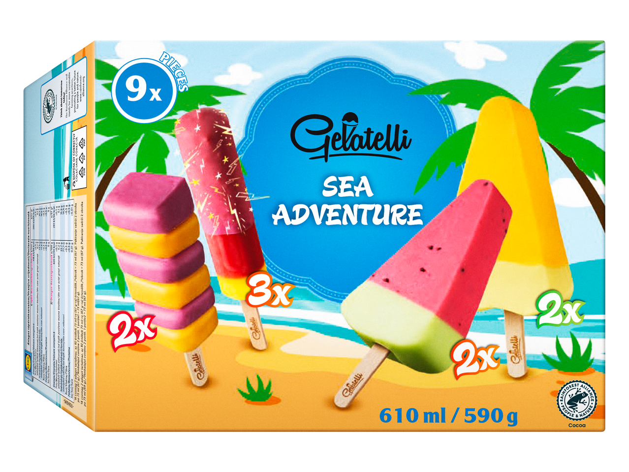 Gelatelli Sea Adventure jégkrémek: dinnye, réteges gyümölcs és mangó ízek.