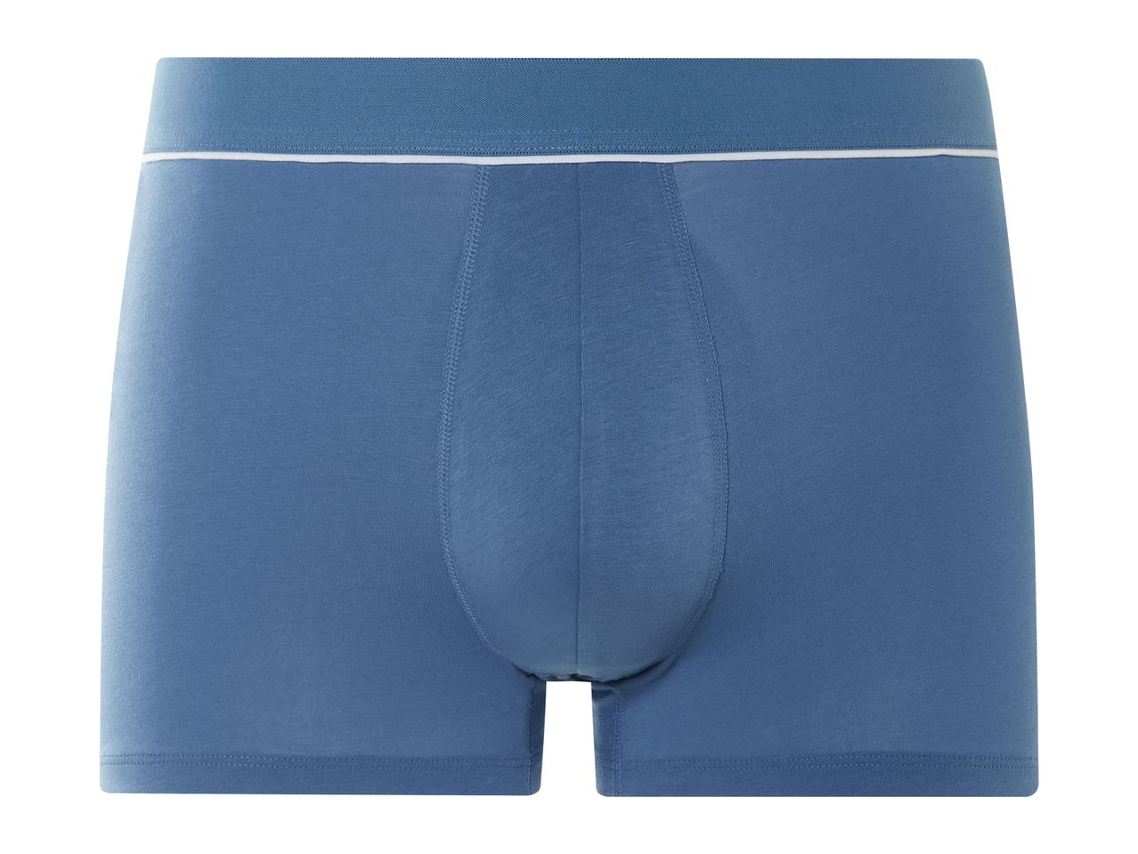 Blue men's boxer briefs with a white waistband.