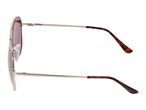 Aviator sunglasses with brown tinted lenses and tortoiseshell earpieces, side view.
