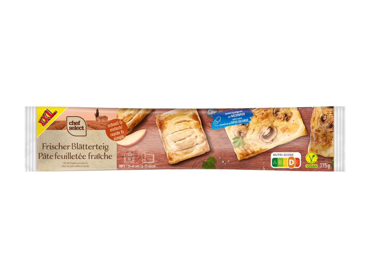 Pasta sfoglia fresca Chef Select: 375g di pasta sfoglia vegana pronta per la cottura.