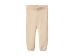Knitted beige baby leggings with ribbed waist and cuffs