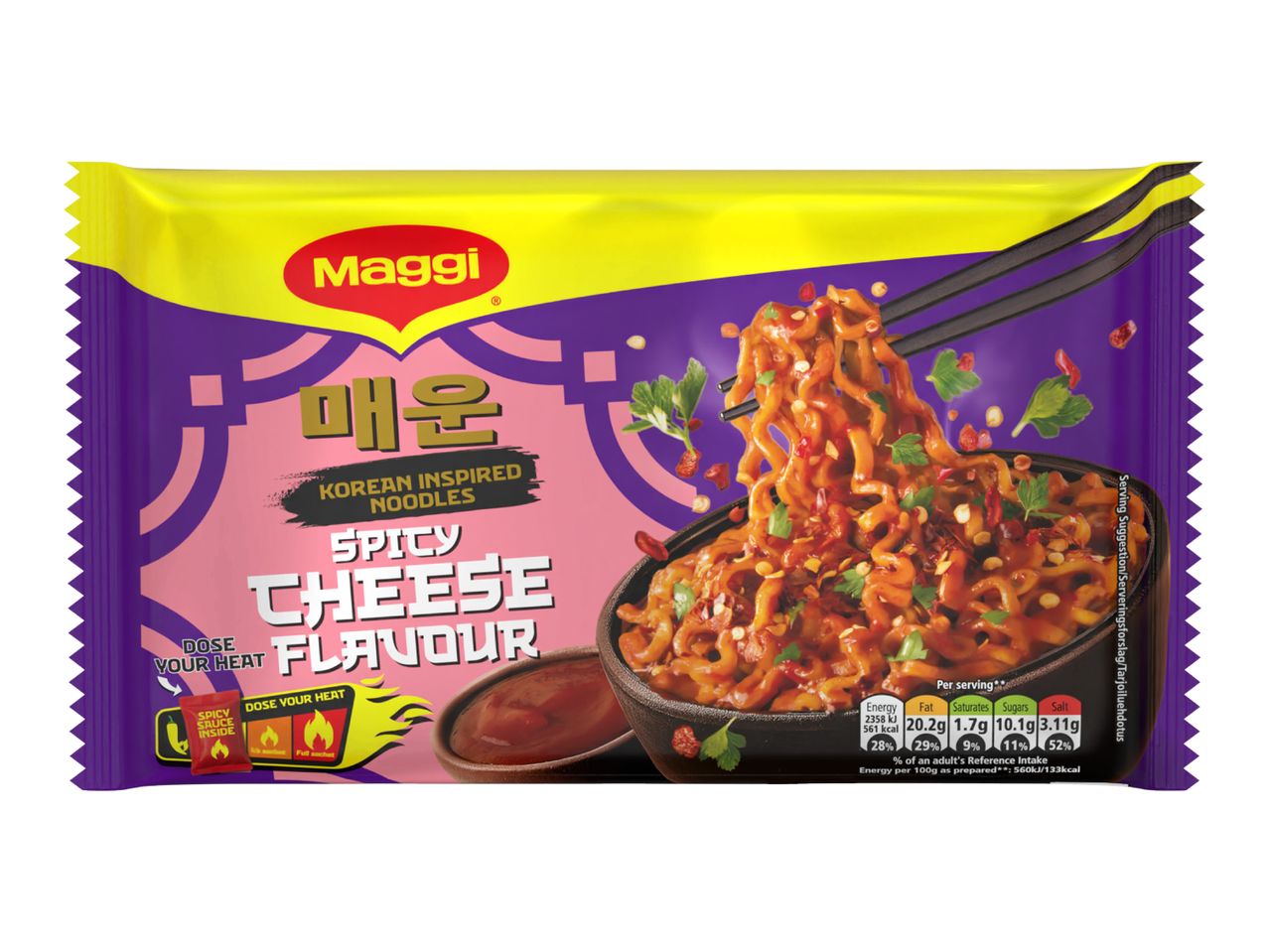 Spicy cheese flavour Korean-inspired instant noodles pack
