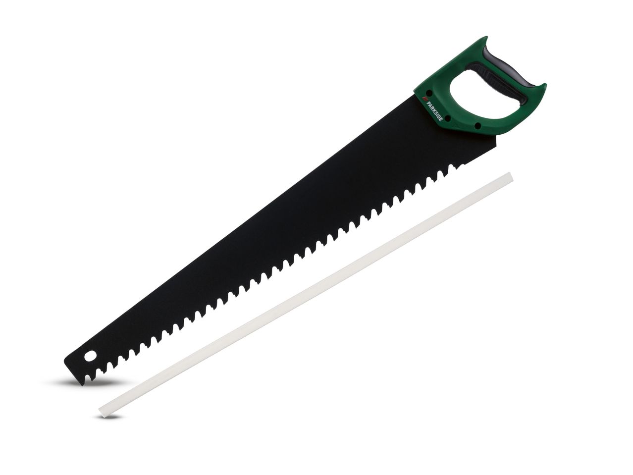 Parkside pila s drvenom letvicom.