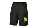 Black work shorts with a lime green cargo pocket.