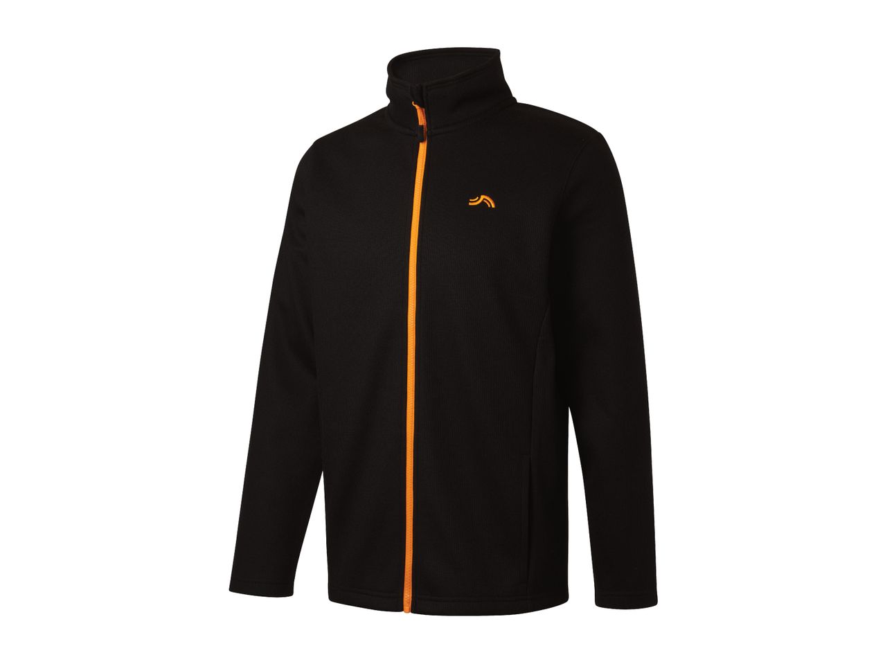 Black fleece jacket with orange zipper