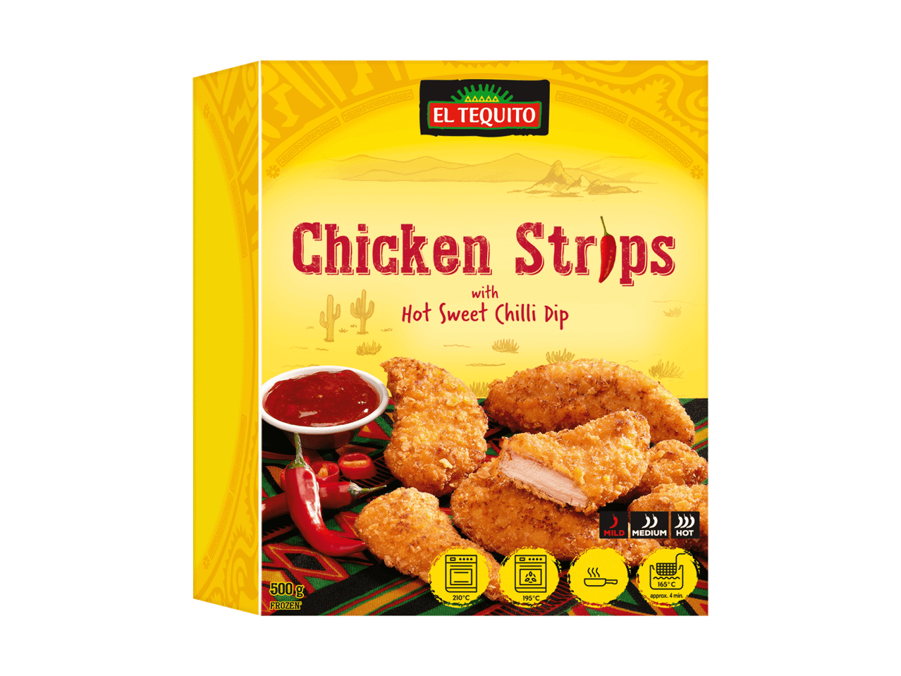 El Tequito Hähnchenstreifen-Packung mit süßer Chilisauce.