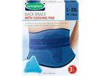Back brace with cooling pad, size L-XXL (96-116cm), offering support and pain relief.