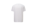 Camiseta branca de gola redonda, vista traseira.
