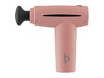 Pink massage gun with a black attachment on a white background.