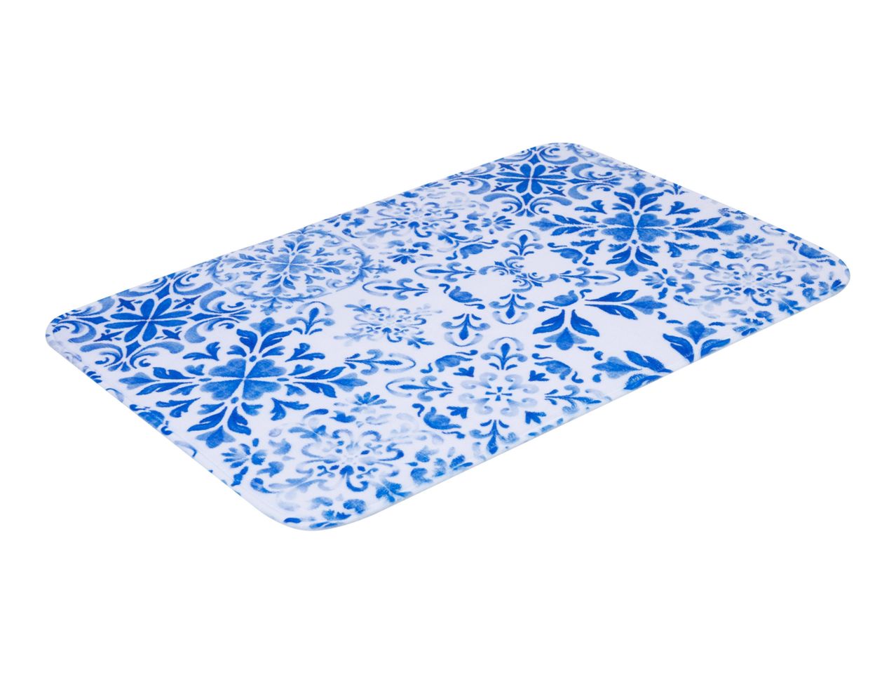 Blue and white floral patterned rectangular serving tray.