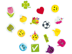 Emojis e outros adesivos divertidos.