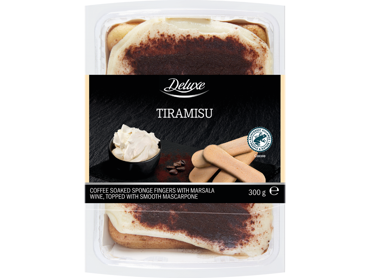 Tiramisu med kaffedränkta savoiardikex och mascarponekräm, 300g.