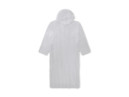 Weißer, durchsichtiger Regenponcho mit Kapuze.