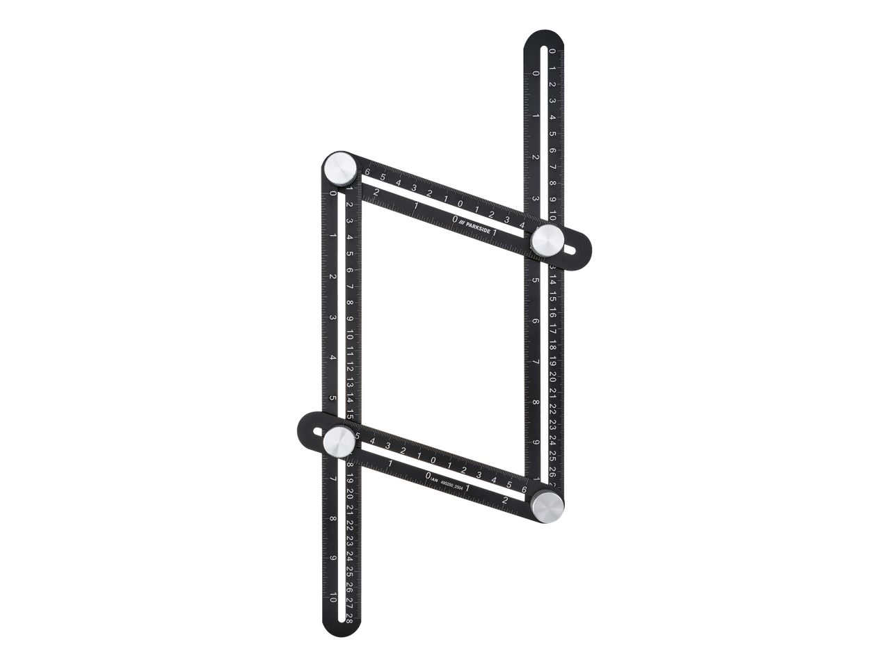 Višenamjenski mjerni alat s četiri sklopiva ravnala i mjernim skalama.