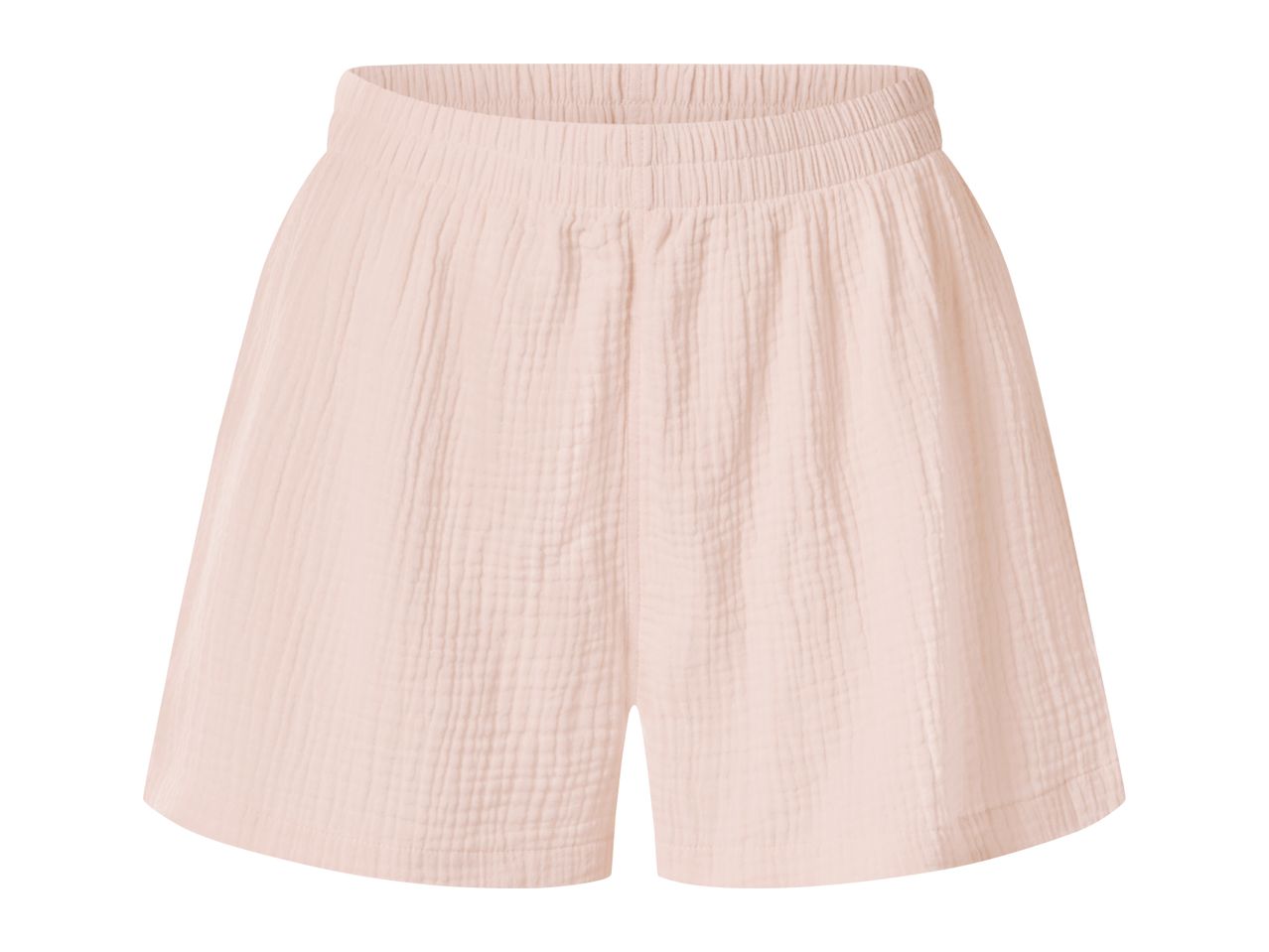 Light pink crinkled cotton shorts with an elastic waistband.