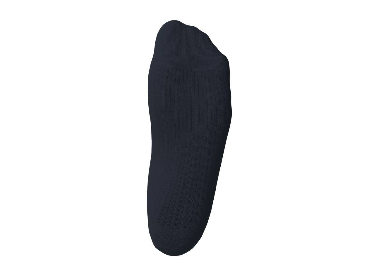 Single dark blue sock with ribbed texture, viewed from the bottom.