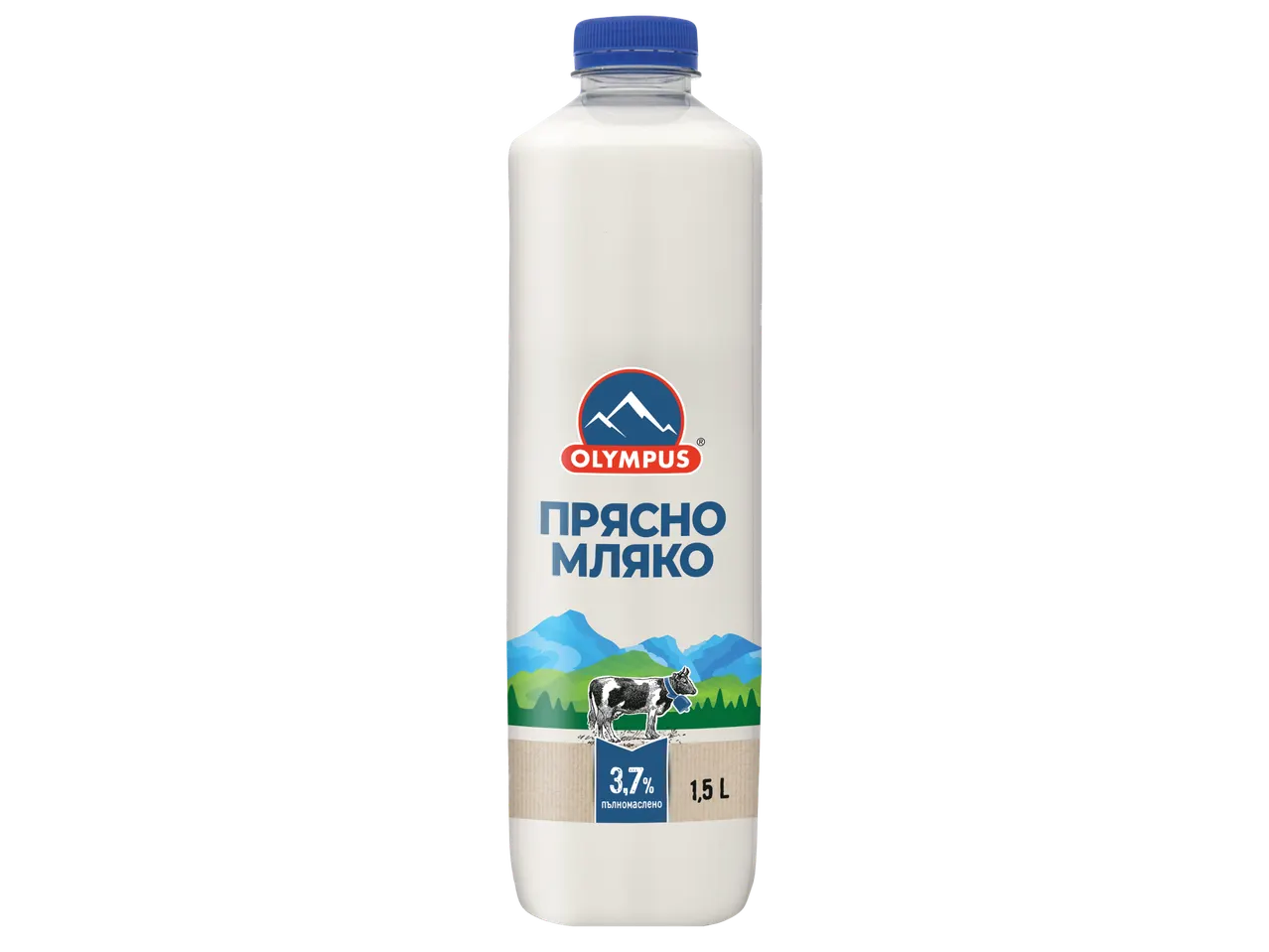 Бутилка прясно мляко с 3,7% масленост и обем 1,5 литра.