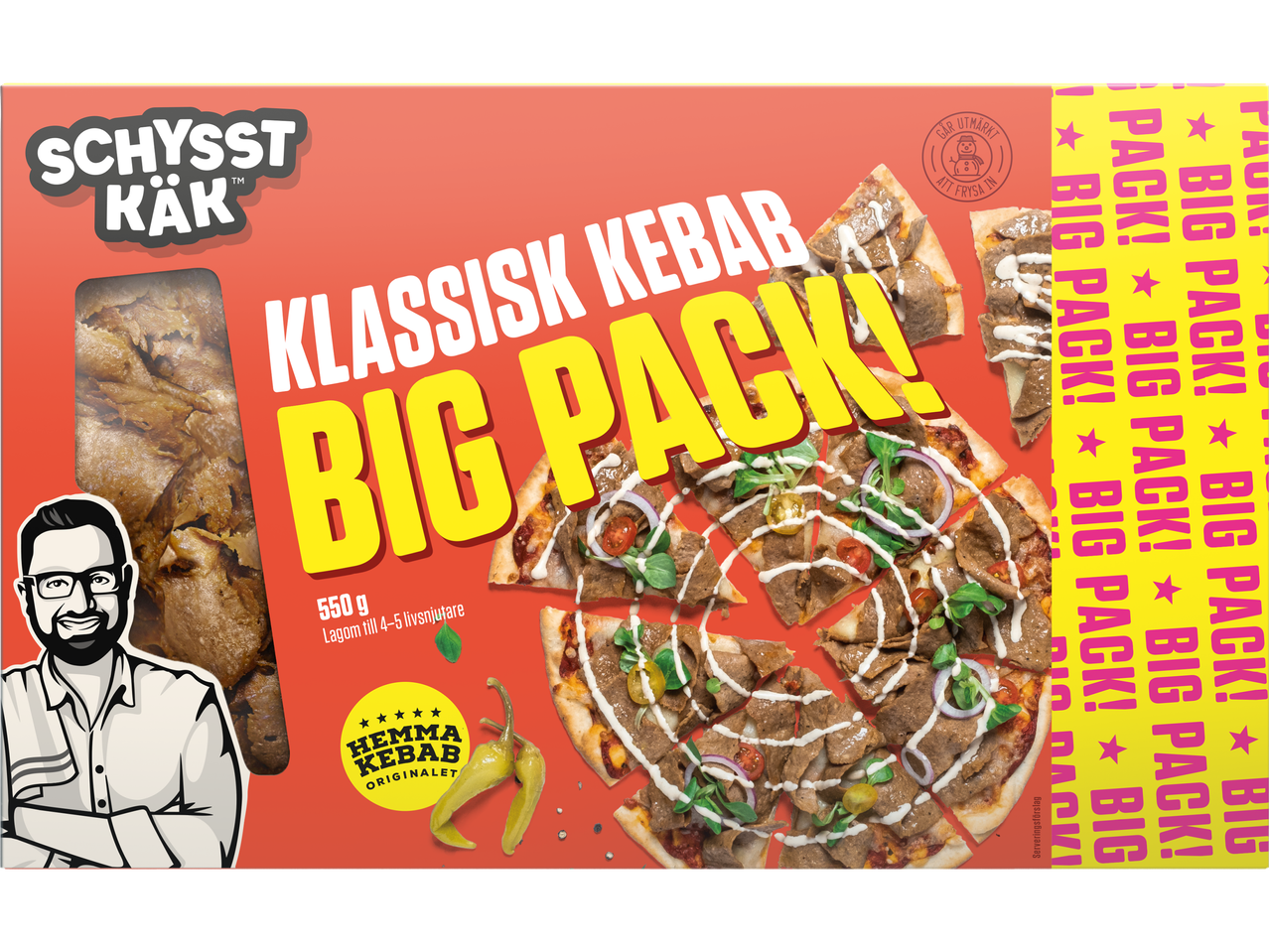 Schysst Kåk: stort paket klassisk kebabpizza.