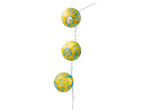 Yellow and blue paper lanterns hanging on a string.