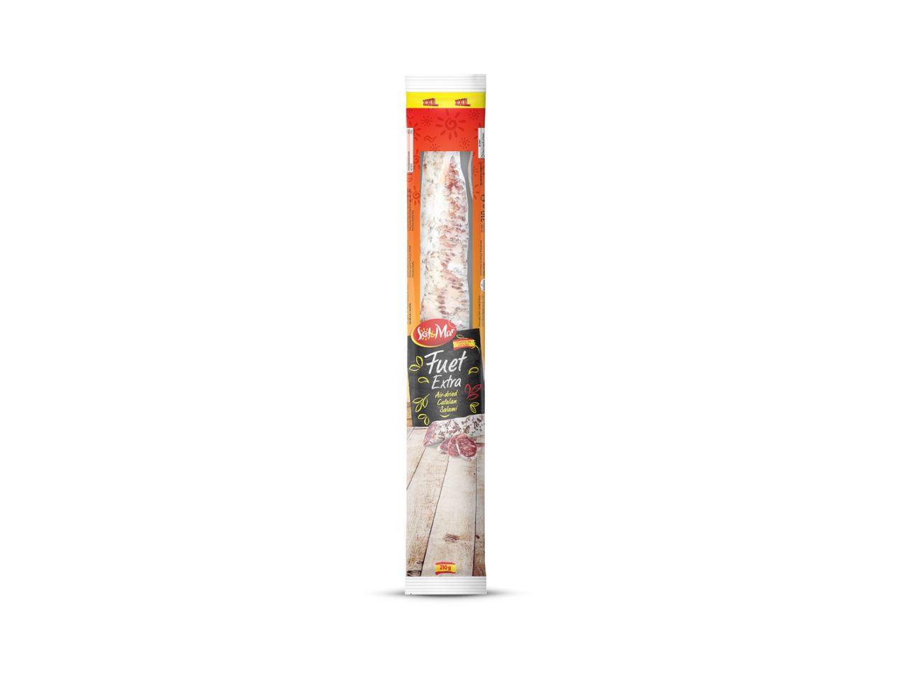 Pakiranje suhe katalonske salame Fuet Extra marke Solé Mar.