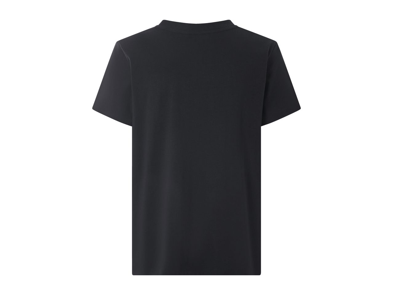 Back view of a plain black short-sleeved t-shirt.