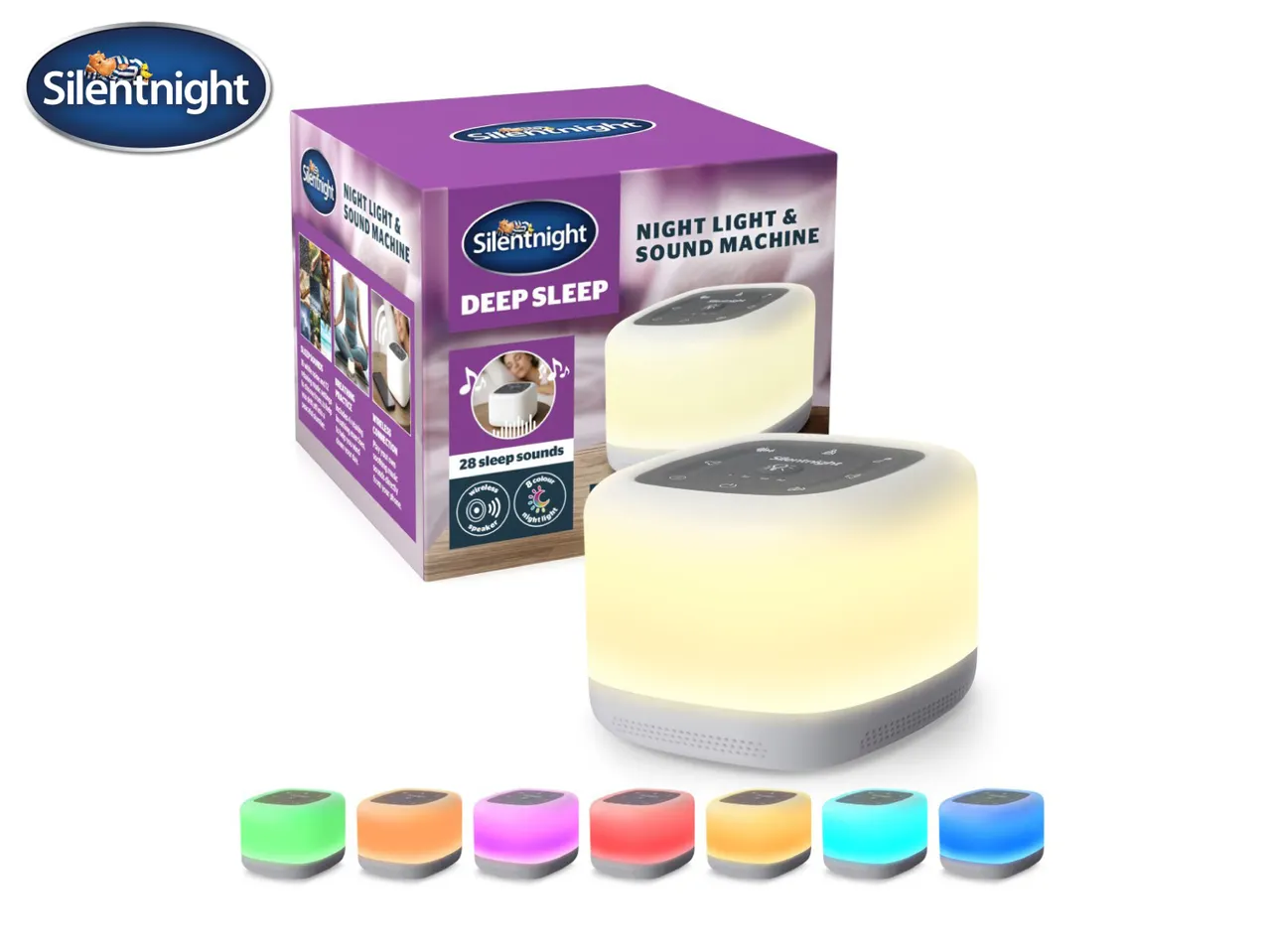 Silentnight Deep Sleep Night Light & Sound Machine with 28 sleep sounds and 8 color night light