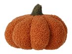 Orange sherpa pumpkin pillow with a green stem