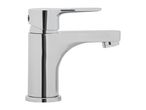 A chrome single-lever basin mixer tap.