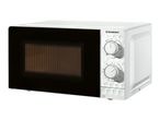 White microwave oven with mechanical control dials