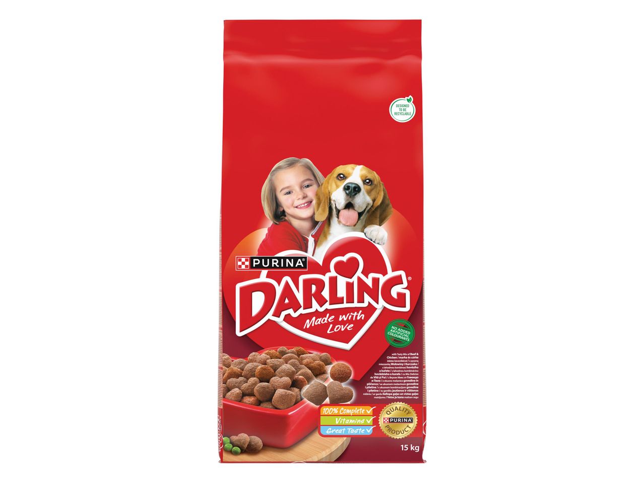 Purina Darling kutyaeledel 15 kg-os kiszerelésben, szeretettel készítve.