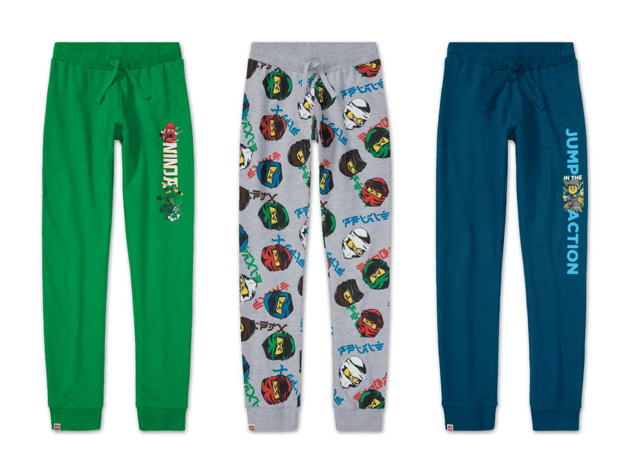Drei Paar Lego Ninjago Jogginghosen für Kinder.