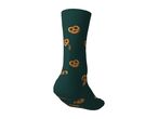 Dark green sock with a pattern of salted pretzels.