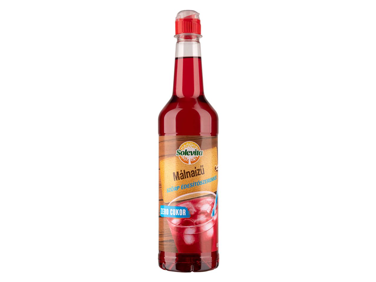 Solevita Málnaszörp, cukormentes szirup üvegben.