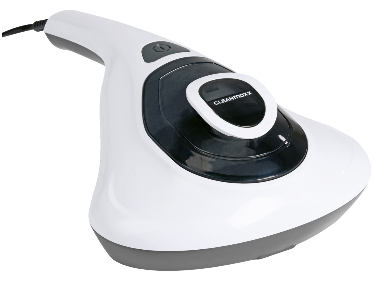 Бяла и сива прахосмукачка против акари с логото „Cleanmaxx“.