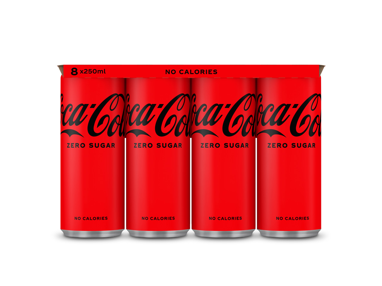 Coca-Cola Zero Sugar blikjes: 8 x 250ml, caloriearm.