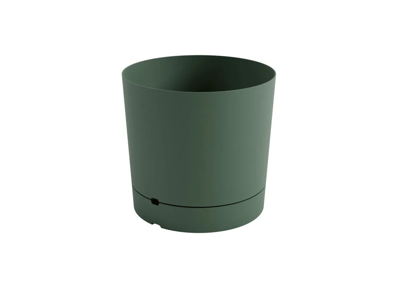 A dark green plant pot.