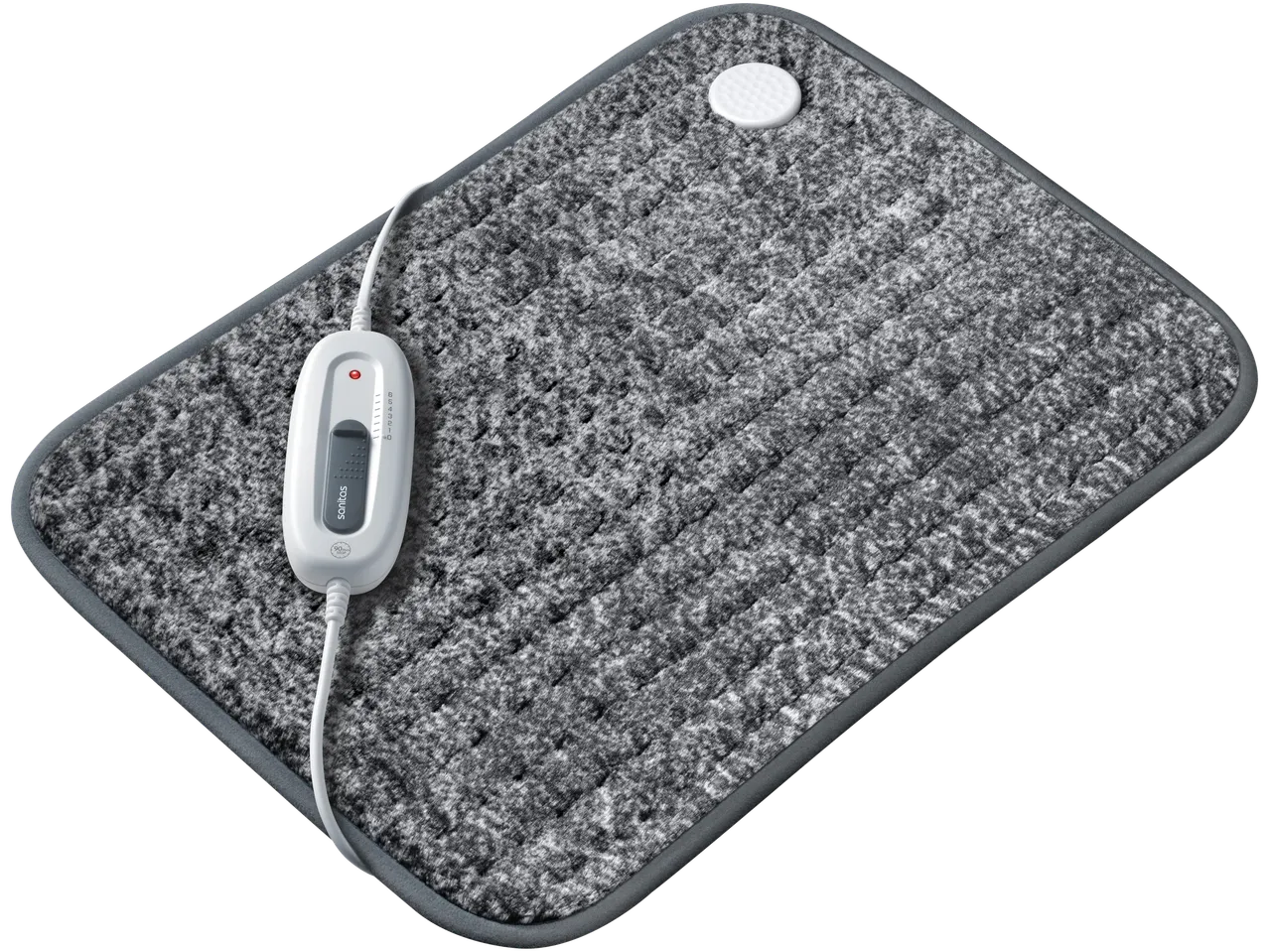 Sanitas® elektrinė šildymo pagalvėlė su pilku pūkuotu paviršiumi ir valdikliu