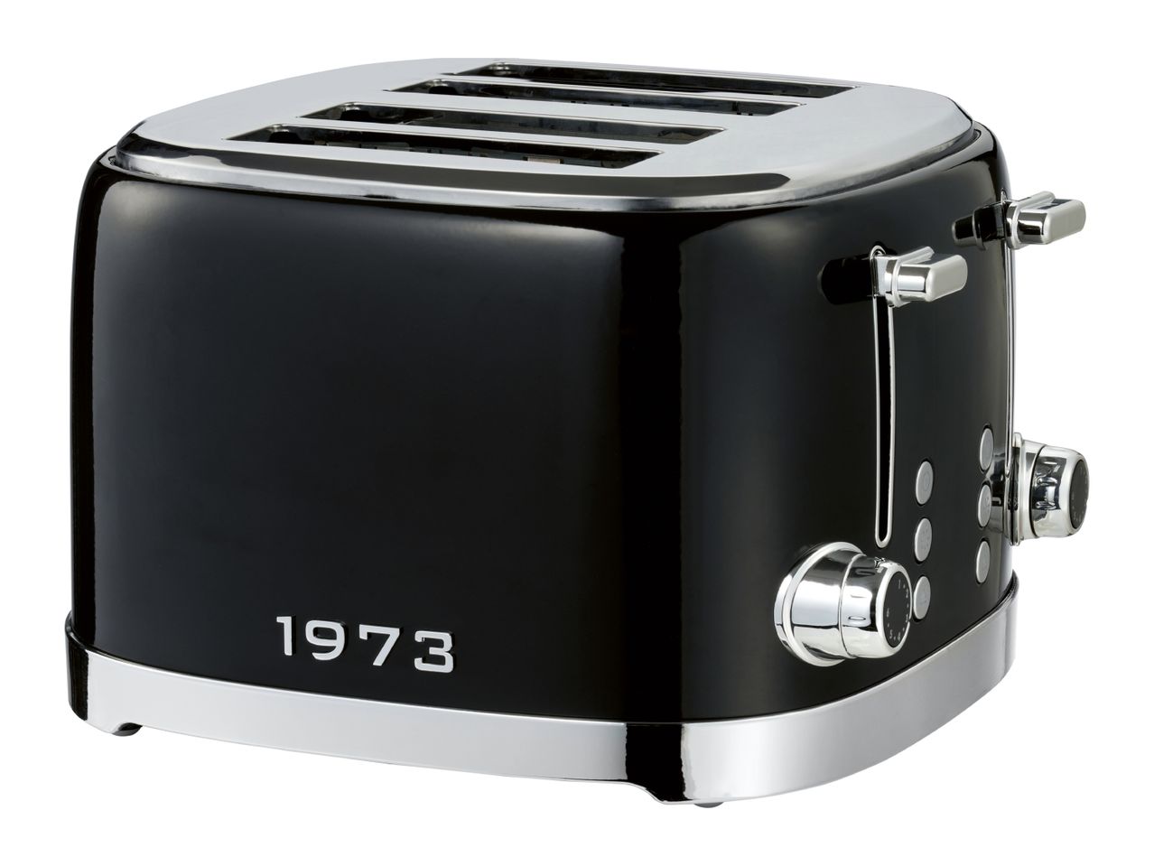 Black and chrome 4-slice toaster with retro 1973 design