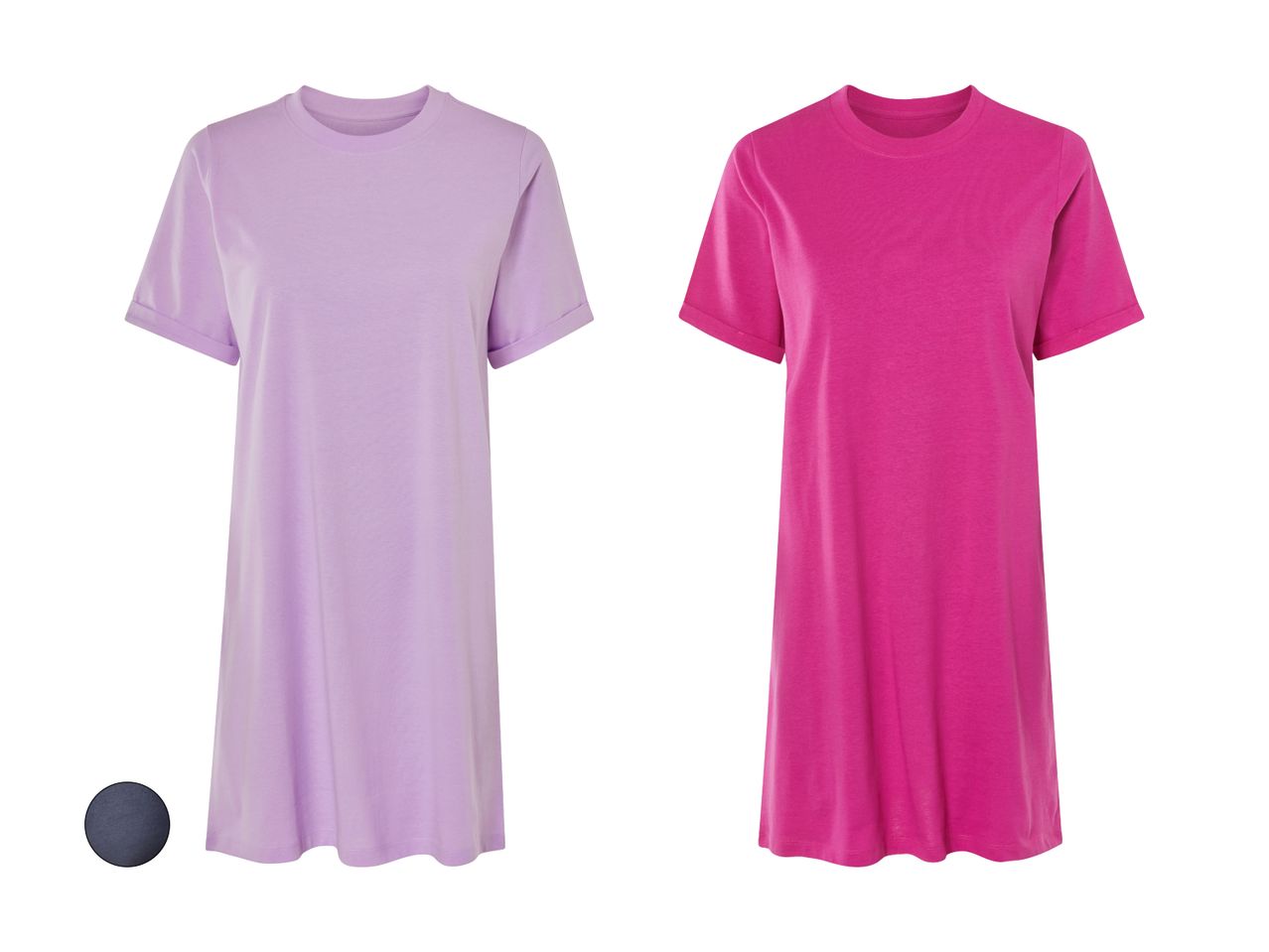 Zwei T-Shirt-Kleider, eines lila und eines pink.