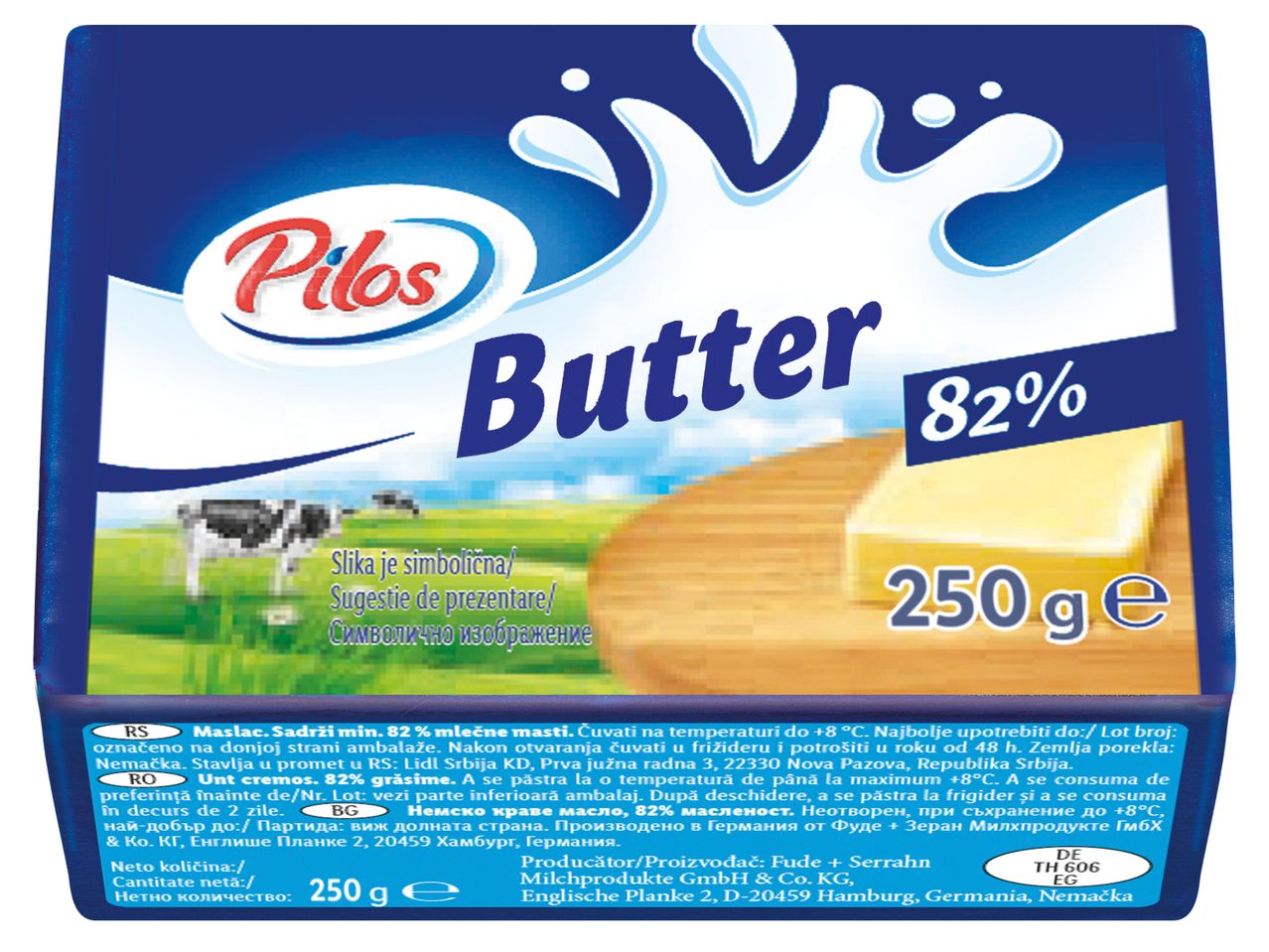 250 г пакет масло Pilos 82% млечна мазнина.