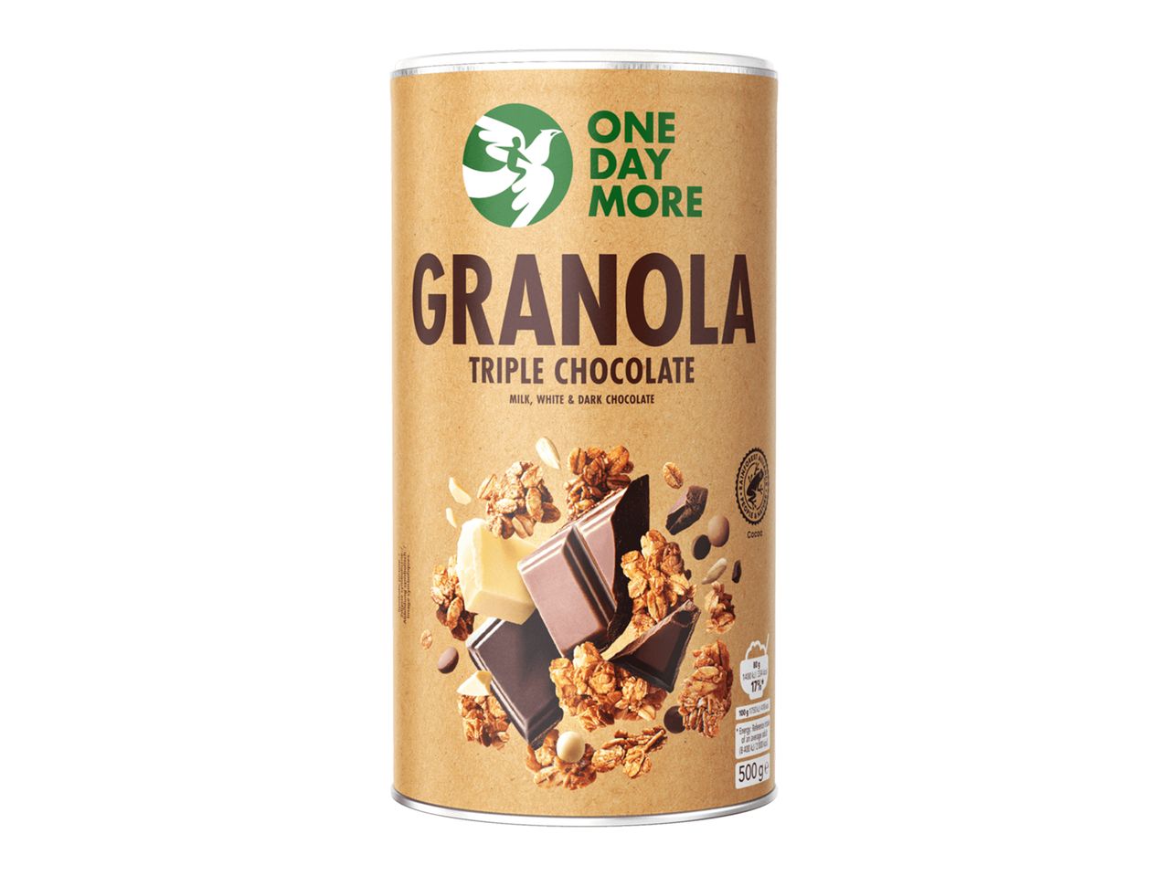 Granola One Day More τριπλή σοκολάτα, δοχείο 500g.