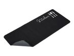 Black kitchen drying mat with utensil graphic.