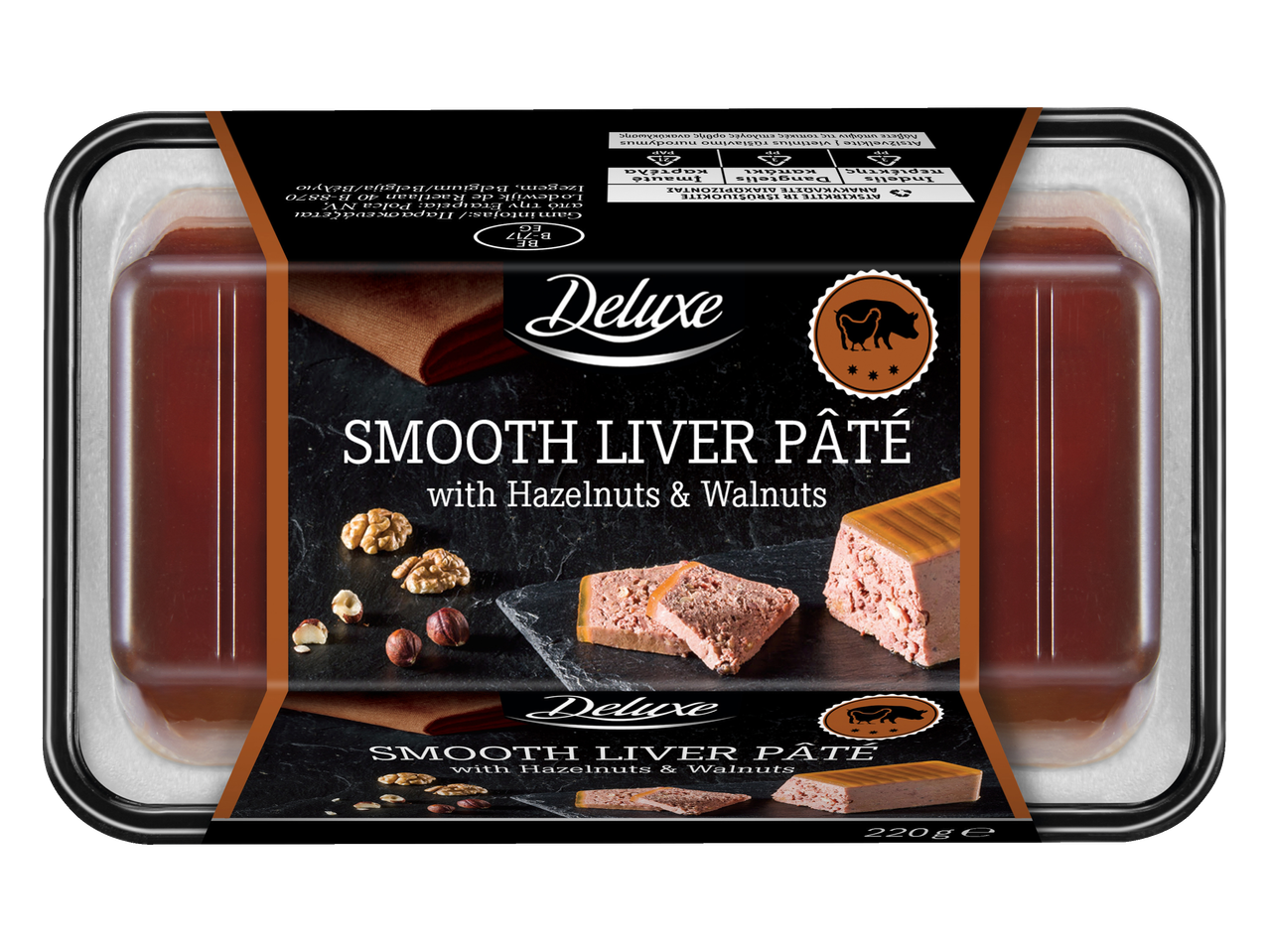 Deluxe lygus kepenų paštetas su lazdyno ir graikiniais riešutais.