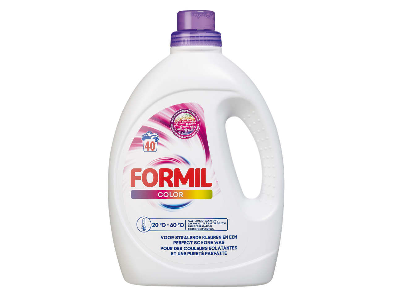 Bouteille de lessive liquide Formil Color pour couleurs éclatantes et propreté parfaite.