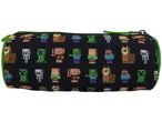 Black Minecraft pencil case with pixelated characters like Creeper, Steve, and Alex.