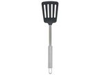 Spatule de cuisine en nylon avec manche en acier inoxydable.